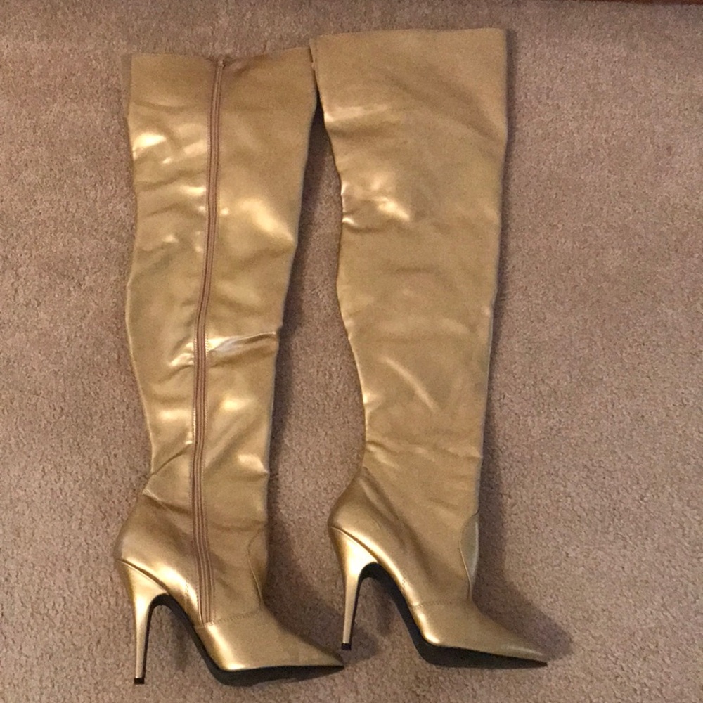 Gold thigh high boots. Size 9
